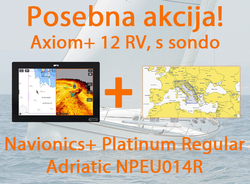 Raymarine Axiom+ 12 RV, 12" Multifunction Display z RealVision 3D, 600W Sonar in RV-100 sonda z Navionics+ Platinum Regular Adriatic NPEU014R